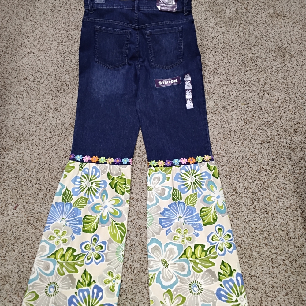 3833 Size 10 Gloria Vanderbile Floral Wide Leg Women's Jeans - Picture 4 of 8
